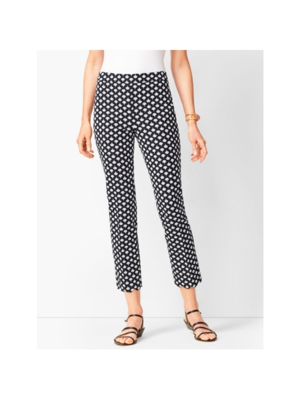 Talbots Black & Tulip Pattern Crop Pants w/ Scalloped Hem